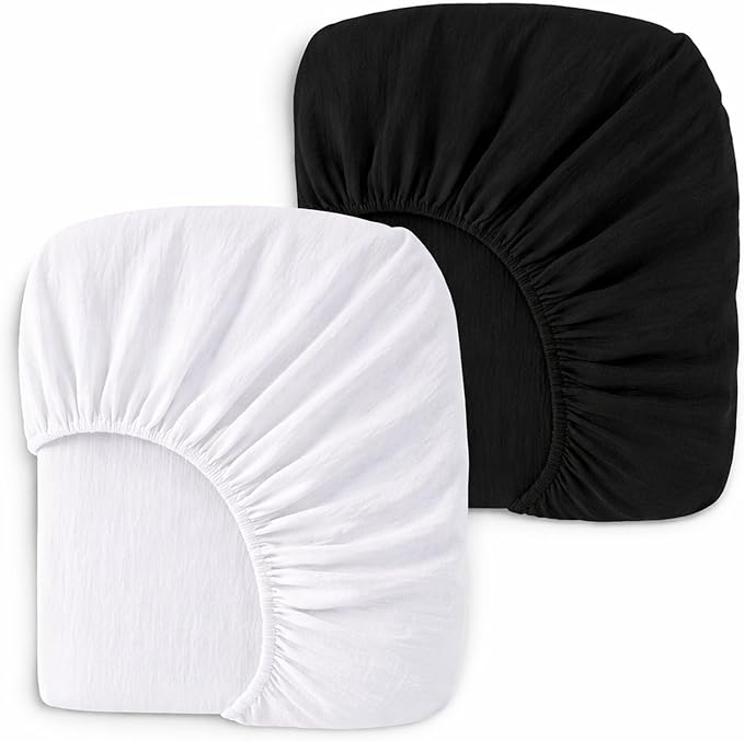 2 Pack Muslin Crib Sheets for Boys & Girl- Neutral Breathable Cotton Crib Mattress Sheets Fitted for Standard 28"x 52"- Nursery Décor No Slip Bed Sheets- Black & White