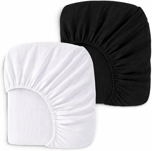 2 Pack Muslin Crib Sheets for Boys & Girl- Neutral Breathable Cotton Crib Mattress Sheets Fitted for Standard 28"x 52"- Nursery Décor No Slip Bed Sheets- Black & White