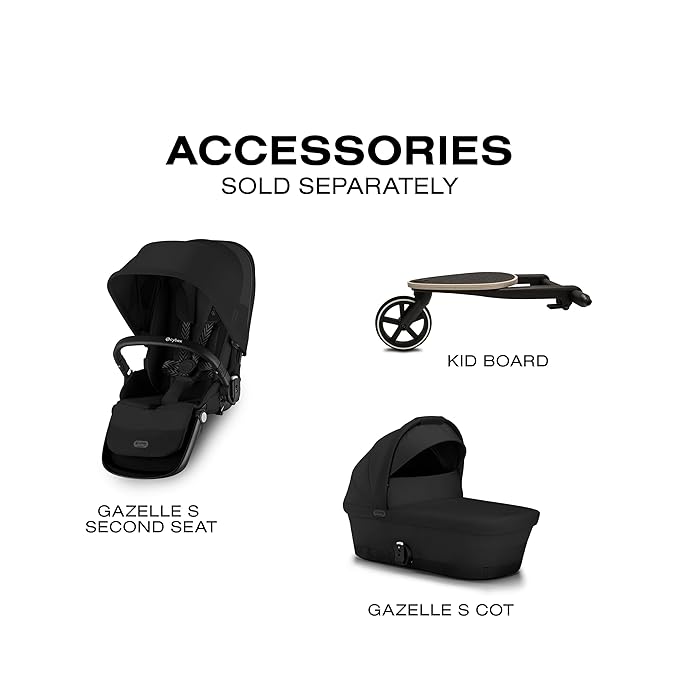 Cybex Gazelle S All-in-One Toddler and Baby Stroller with Over 20 Modular Configurations, Ergonomic Near-Flat Recline, Shopper Basket, and Compact Fold, Moon Black, Black Frame