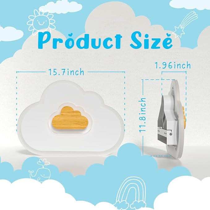 LED Ceiling Light 26W Wood Cloud Cartoon Kids Ceiling Light 15.74in Kids Room Light fixtures Ceiling Mount 3000-6500K with nightlight Ceiling Lamps for bedrooms Girl Boy Nursery Toys Room