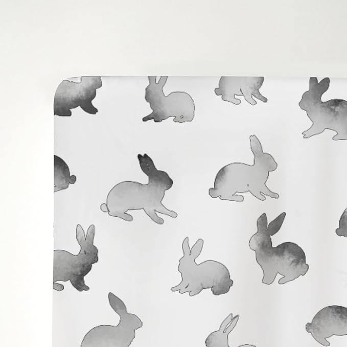 Vintage Gray Rabbit Baby Crib Sheets for Boy Girl 28"x52" Retro Bunny Soft Stretchy Fitted Crib Mattress Cover Spring Garden Animal Nursery Baby Sheet for Standard Crib & Toddler Mattress Pad