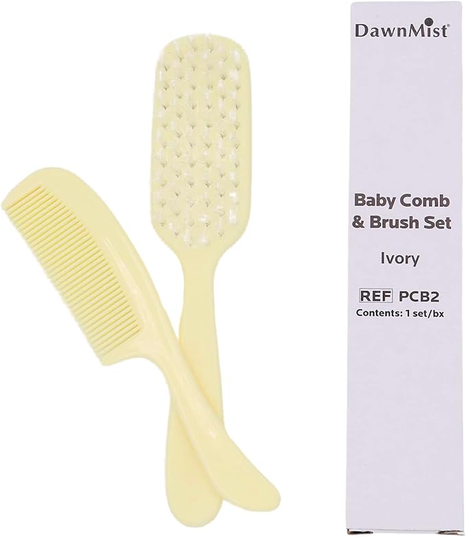 Dukal PCB2 DawnMist Baby Comb & Brush Set – Ivory – Gentle, Non-Scratch Grooming Tools with Soft Bristles for Newborns – 1 Set