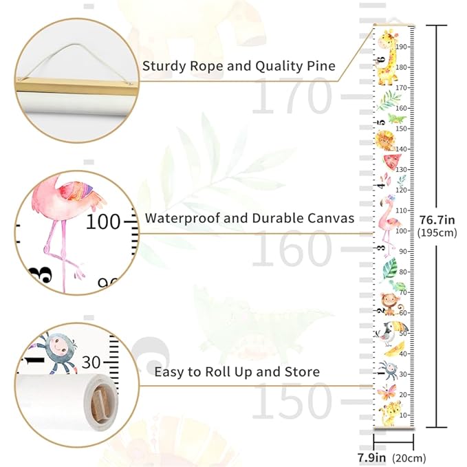 Baby Growth Chart for Wall - Height Chart for Kids Nursery Decor Wall Hanging Measurement Ruler Toddler Room Decor Play Room Essentials Birthday Christmas Gifts for Boys Girls 79"X7.9" (Giraffe)