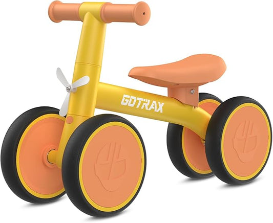 Gotrax Baby Balance Bike 1-2 Years, 7" Front&Rear Silent Wheels, Sturdy Steel Frame 66 lbs Load, Quick 2-Min Assembly, CPC Certified, Comfortable Soft Seat, Toddler Birthday Gift for Boys&Girls Yellow