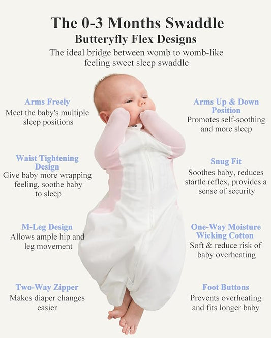 Swaddle for Newborns, Baby Swaddles 0-3 Months 5-13lb, Arms Up Swaddle 0-3 Months Newborn with Moisture-Wicking Fabric, Promotes Healthy Hip Development, 2-Way Zipper & Foot Buttons, 1Pack,Pink