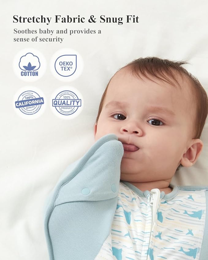 Transition Baby Swaddle 3-6 Months 12-18 lb, Arms In/Out Swaddle Sleep Sack with 2-Way Zipper Moisture-Wicking Fabric, Improves Sleep Snug Fit Helps Calm Startle Reflex(Whales and the sea)