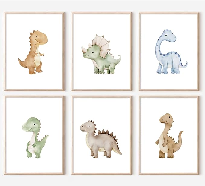 Dinosaur Nursery Wall Art Kids Canvas Poster Boys Room Wall Decor Watercolor Dino Wall Art Toddler Baby Pictures Dinosaur Prints Nursery Artwork for Boys Room Bedroom 8x10 Inch Unframed Set of 6