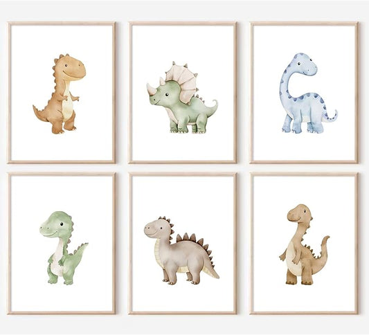 Dinosaur Nursery Wall Art Kids Canvas Poster Boys Room Wall Decor Watercolor Dino Wall Art Toddler Baby Pictures Dinosaur Prints Nursery Artwork for Boys Room Bedroom 8x10 Inch Unframed Set of 6