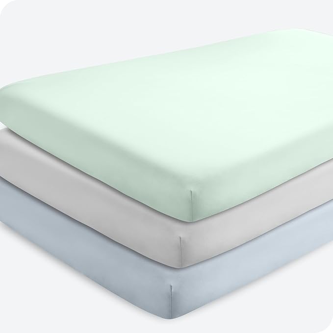 Bare Home 3-Pack Fitted Crib Sheet - Premium 1800 Ultra-Soft Microfiber - Breathable - Baby Sheet - for Boys & Girls - Fits Standard Crib and Toddler Mattresses (Sky Blue/Spring Mint/Cloud Grey)