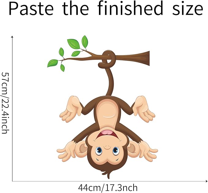 ROFARSO Colorful Cute Cartoon Wall Sticker for Kid Removable Peel and Stick Wall Decal DIY Decoration for Nursery Baby Girls Bedroom Playroom Living Room (Monkey)
