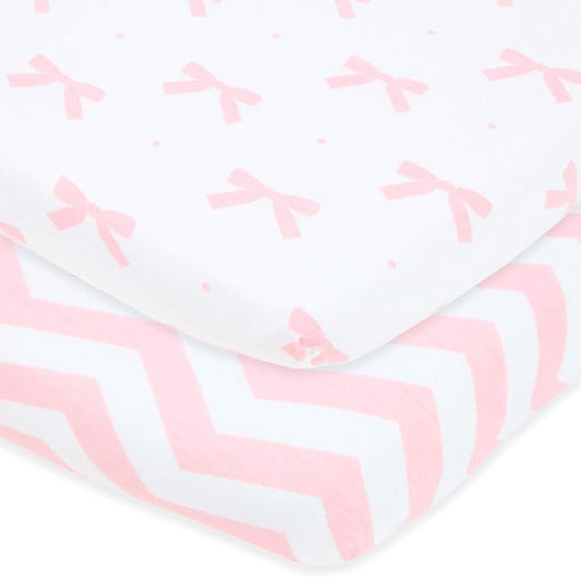 Joey + Joan Bassinet Fitted Sheets 19" x 32" for Cowiewie Bedside Sleeper Bassinet Mattress Pad – Snuggly Soft 100% Jersey Cotton – Pink – 2 Pack