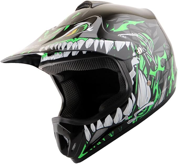 WOW Youth Kids Motocross BMX MX ATV Dirt Bike Dianosour Helmet Dragon + Goggles + Martian Youth Glove Bundle: HJOY MG Bundle