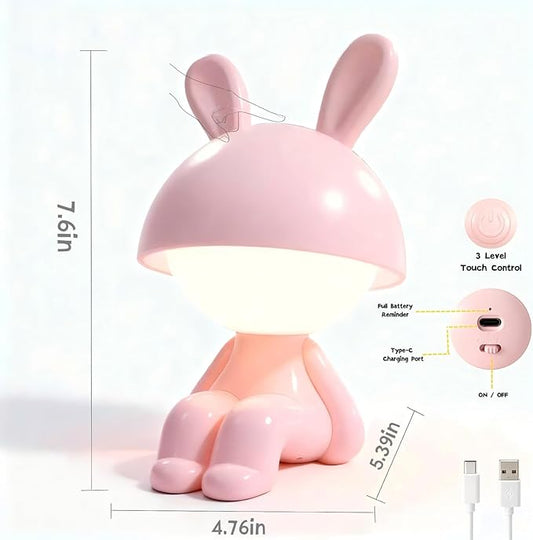 ShonlPin Night Light for Kids,Rechargeable Table Lamp,Touch Lamps for Nightstand,Dimmable,Breastfeeding,Nursery,Sleep Aid,Cute Bunny Decor Gifts Stuff for Baby Toddler Boys Girls Christmas Birthday