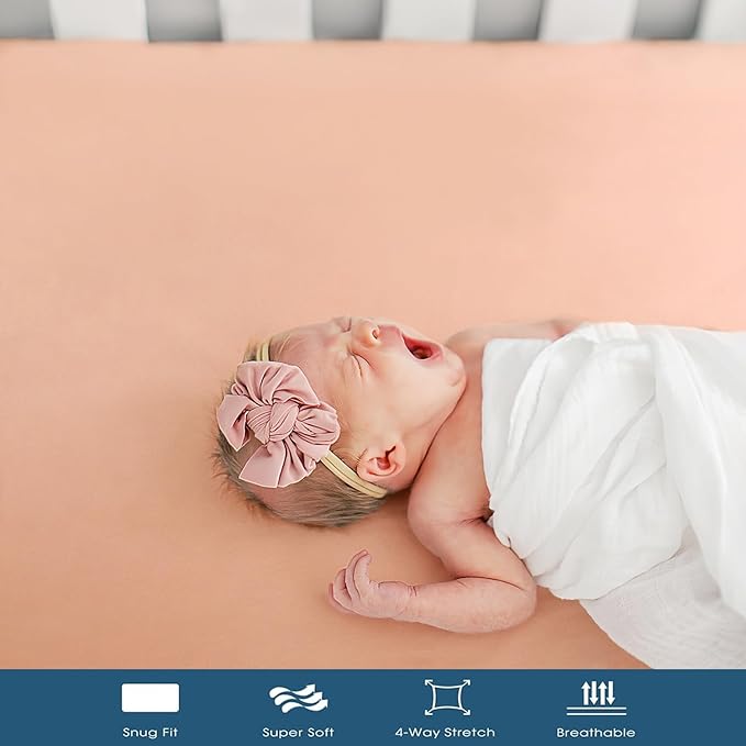 GRSSDER Stretch Ultra Soft Jersey Knit Fitted Crib Sheets Set 2 Pack, Universal Fit All Standard Crib Mattress Pads Safe and Snug, Crib Fitted Sheet with Deep Pocket, Original Design for Baby Girl