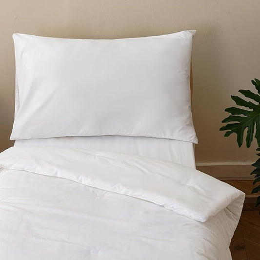 KAREVER White Toddler Bedding Set Solid White 4 Pieces Crib Bed Set Kids Pure Color Comforter Set