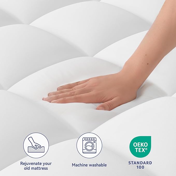 ELEMUSE King Mattress Topper for Back Pain, Extra Thick Mattress Pad Cover, Plush Soft Pillowtop with Elastic Deep Pocket, Overfilled Down Alternative Filling