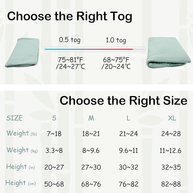 Supersoft Rayon Made from Bamboo Sleep Sack 18-24 Months 0.5 Tog Lightweight Toddler Sleep Sack 2t Baby Wearable Blanket with 2-Way Zipper Summer Unisex Sleeping Bag for Babies - Green