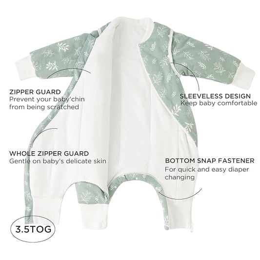 Duomiaomiao 3.5 TOG Toddler Sleep Sack 12-24 Months 100% Cotton Winter Side Open Zipper Baby Sleep Sack with Feet, Warm Toddler Wearable Blanket