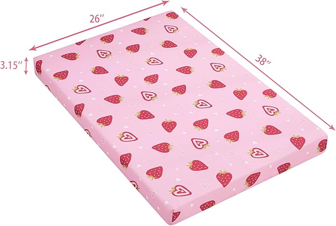 Viviland Pack n Play Mattress - 38" x 26" Premium Soft Foam Portable Toddler Mattress for Pack and Play Topper, Odorless, Breathable, Comfortable and Stable, mini pad for Baby mattresses (Strawberry)