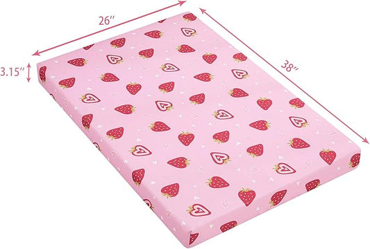 Viviland Pack n Play Mattress - 38" x 26" Premium Soft Foam Portable Toddler Mattress for Pack and Play Topper, Odorless, Breathable, Comfortable and Stable, mini pad for Baby mattresses (Strawberry)