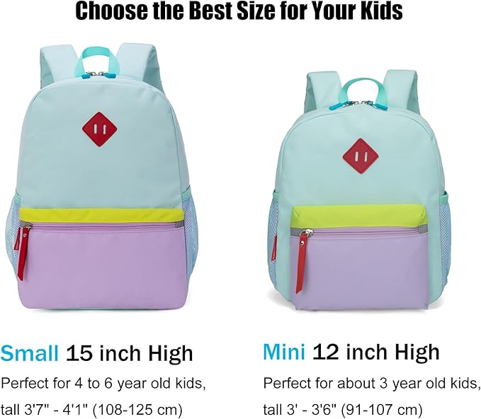 HawLander Little Kids Backpack for Boys or Girls, Toddler School Bag Fits 3 to 6 years old, Light Green, 15 Inch