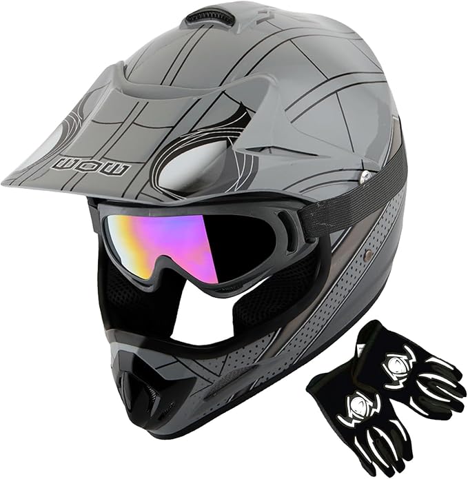 WOW Youth Kids Motocross BMX MX ATV Dirt Bike Dianosour Helmet Dragon + Goggles + Martian Youth Glove Bundle: HJOY MG Bundle