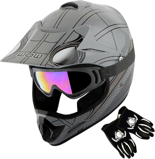 WOW Youth Kids Motocross BMX MX ATV Dirt Bike Dianosour Helmet Dragon + Goggles + Martian Youth Glove Bundle: HJOY MG Bundle