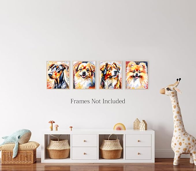LNLAGBO Dogs Canvas Wall Art,Cute Dogs Canvas Wall Art,Funny Animal Dog Art,Dog Lover Sign Wall Decor,for Bedroom Nursery Baby Kids Room Wall Decor(8"x10"Unframed)