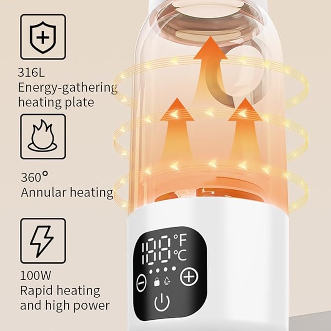 Fast Heating Portable Bottle Warmer, Portable Milk Warmer for Travel 17oz Fast Charging & Cordless Smart Temperature Control, for Vehicle,car,Airplane Journey