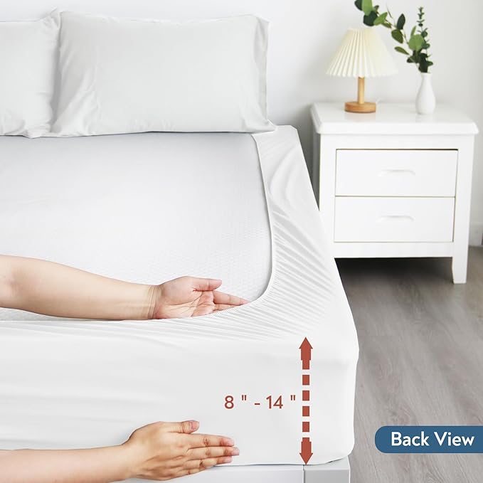 2 Pack Full Size Mattress Protector Waterproof Cover, Waterproof Bed Full Fitted Sheet Only, Machine Washable 14" Deep Pocket Mattress Covers for Double Bed, White