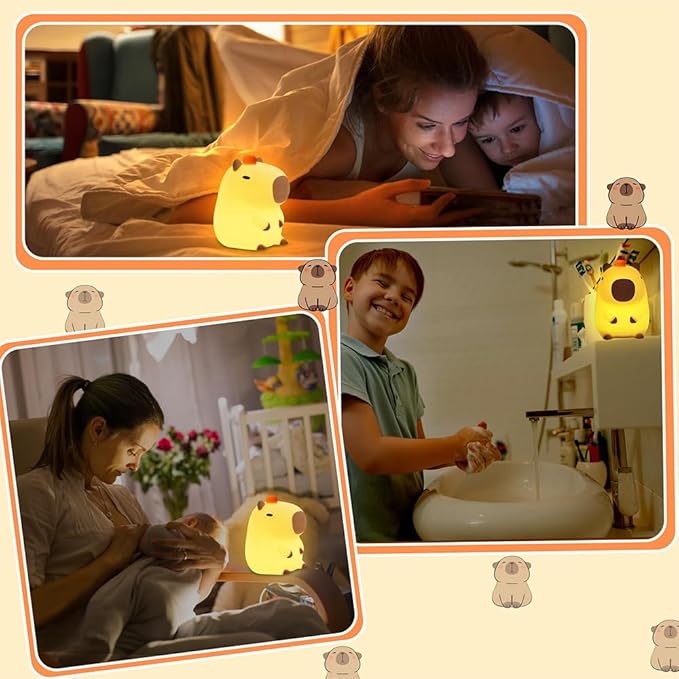 KangTen CHEN Capybara Kids Night Light, Portable USB Rechargeable Animal Light Touch Control Light, Silicone Night Light with Timer Function, Christmas Gift for Kids
