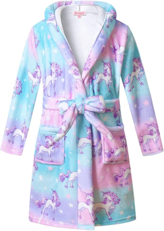 QPANCY Girls Robe Kids Bathrobes Soft Plush Fleece Pajamas Sleepwear