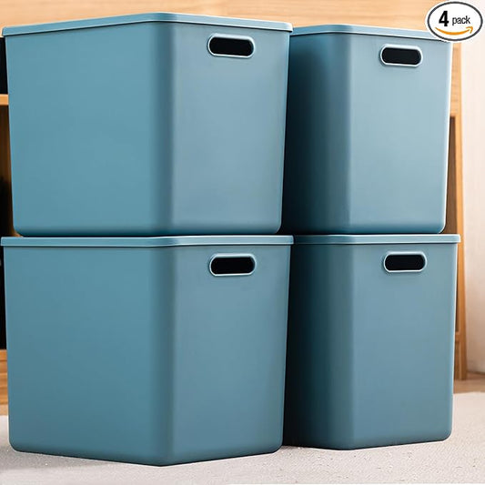 GUMEIGODA Plastic Storage Bins with lids,Storage Baskets,Container with handle,Storage Organizer Bins for Shelves,Office,Bedrooms,Closets, Cabinets(Blue, 4XL)