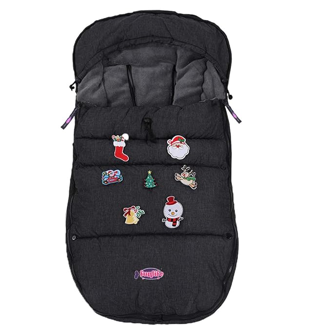 Christmas Decorated Uniuqe Waterproof Winter Stroller Bunting Bag Toddler,Width Adjustable, Anti-Dirt,Foot Area Open, Hoodie, All Features Needed for Baby Stroller Footmuff