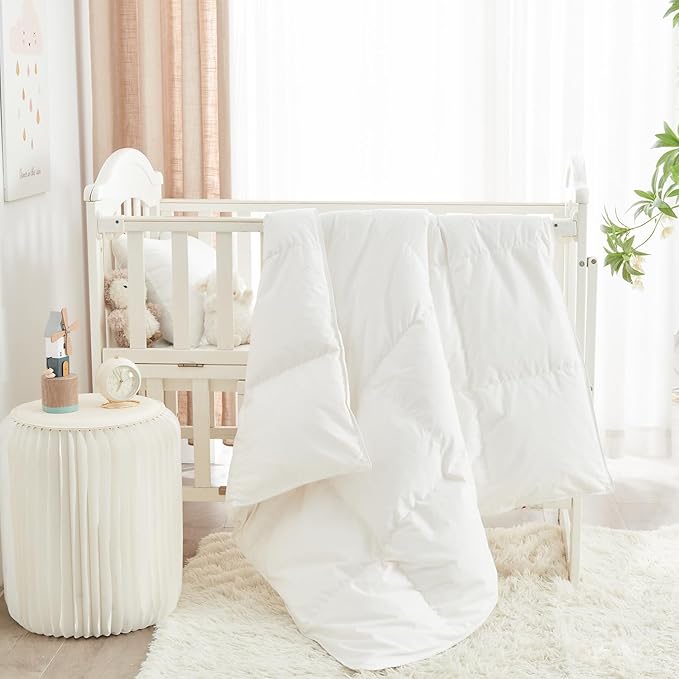 Toddler/Travel/Crib Goose Down Comforter Duvet/Blanket Multifunctional,100% Organic Cotton & Washable Unisex Kids,All Season,White 47x60