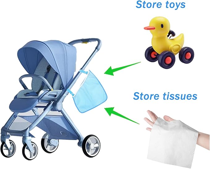 2 Pack Portable Side Sling Stroller Cargo Net ,Non-Slip and Adjustable Straps Storage Mesh Bag ,Food Storage , Storage Bag for Baby Stroller Cargo Mesh Bag Storage Universal Stroller Organizer (Blue)