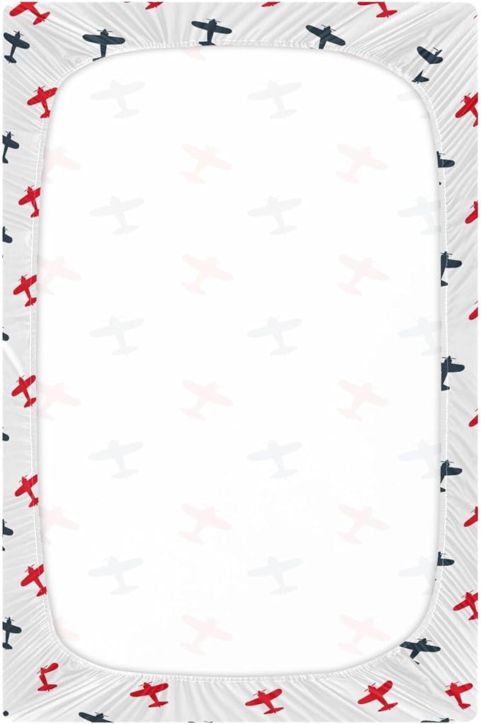 Airplanes Planes Crib Sheets Soft Breathable Fitted Baby Crib Sheets Mattress Cover for Girl Boys, 52" x 28" x 9"