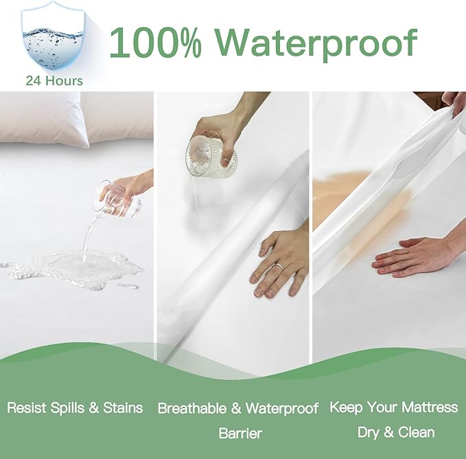 Sufdari Waterproof Mattress Protector King Size, Noiseless Mattress Cover with 18" Deep Pocket, Bed Bug Proof and Waterproof Fitted Sheets, Machine Washable Mattress Protectors White