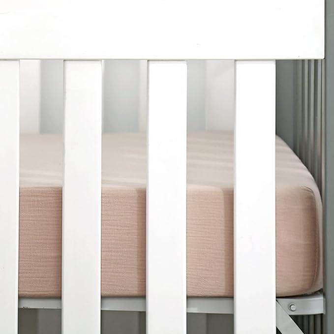 GRSSDER Soft Muslin Crib Sheet 2 Pack, 100% Cotton Crib Sheets for Boys and Girls, Fit Standard Crib Mattresses 52" x 28" Safe and Snug, Beige/Natural