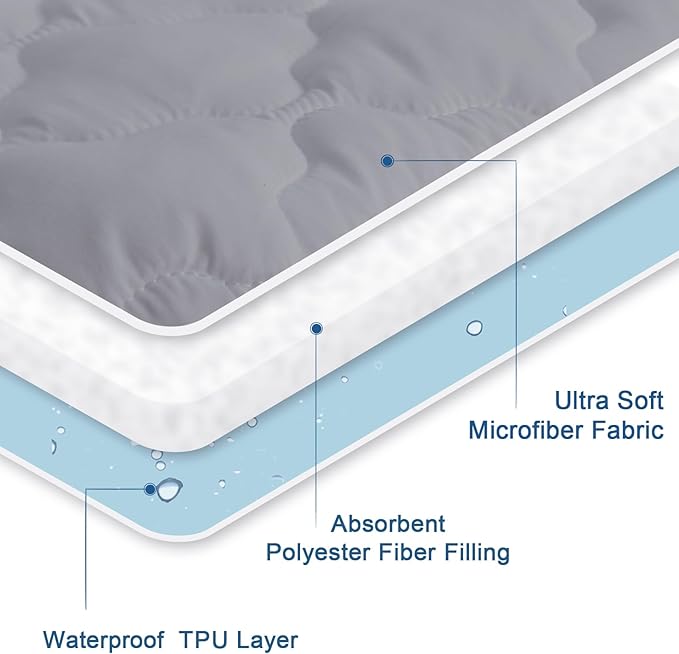 Full Size Mattress Protector Pad Waterproof Quilted, Breathable & Cooling Full Mattresses Pad Cover Fitted with Deep Pocket Up to 14" for Double Bed, (Gray)