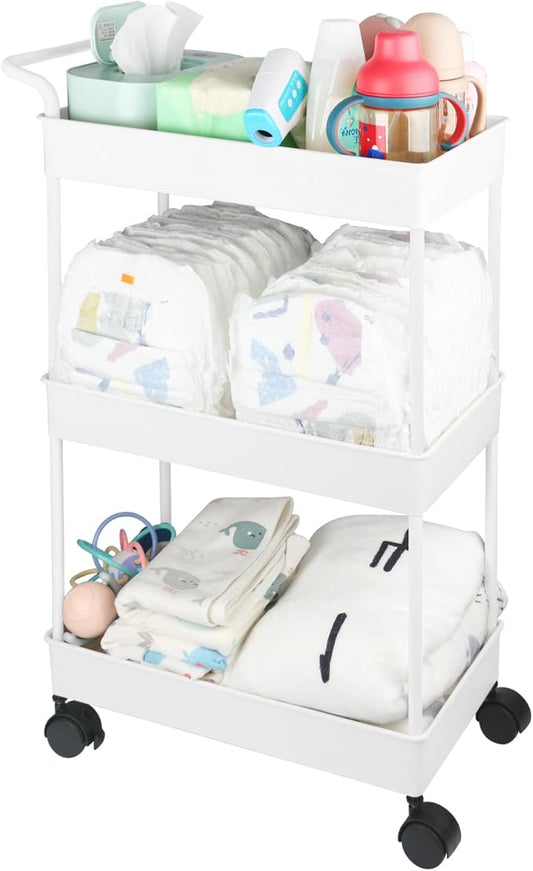 Volnamal Baby Diaper Caddy, Plastic Movable Cart for Newborn Nursery Essentials Diaper Storage Caddy Organizer for Changing Table & Crib, Easy to Assemble, Beige