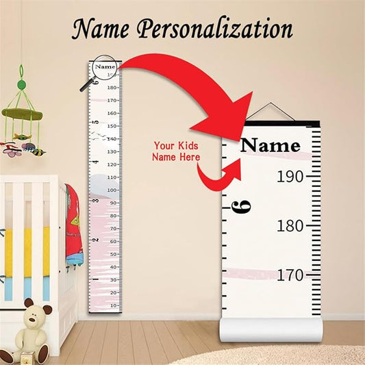 Personalized Growth Chart for Kids, Baby Height Chart with Custom Name, 77"x7.9" Canvas and Black Wood Height Measuring Rulers for Boys Girls Removable Wall Ruler Hanging for Nursery Decor - Sunset