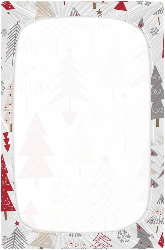 CEBUGI Stretchy Crib Sheet for Baby Boy Girl,Cute Christmas Trees Portable Mini Fitted Pack N Play Playard Sheet for Neutral,Ultra Soft Material,Full Standard Toddler Mattresses,S