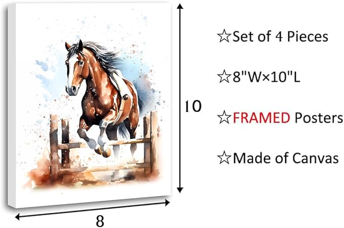 Framed Horse Canvas Wall Art,Horse Decor Wall Art Framed Canvas for Living Room,Farmhouse Horses Pictures Wall Decor Western Painting for Farmhouse Bedroom Living Room Set of 4(8"X10")