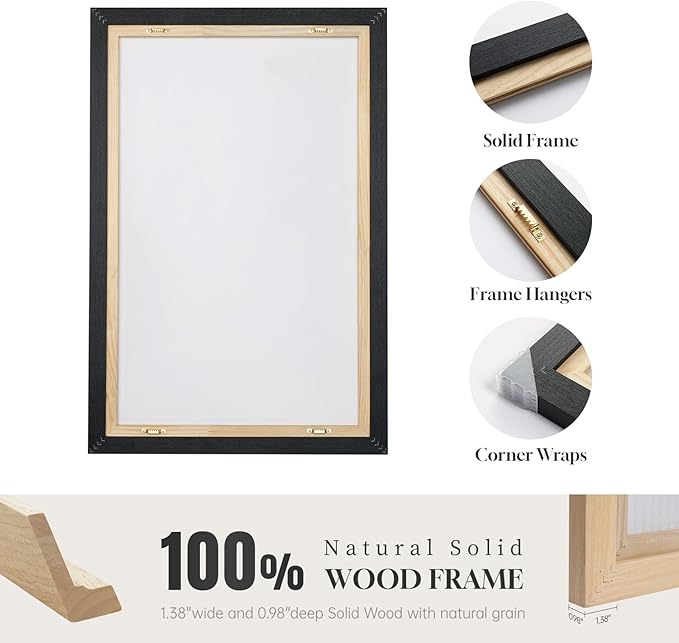 Framed Abstract Boho Bedroom Wall Art Set of 2, Neutral Black Floral Canvas Artwork for Walls, Mid Century Modern Design Art Paintings Prints for Living Room Bedroom Hallway Kitchen, 24x24 & 24x18 In