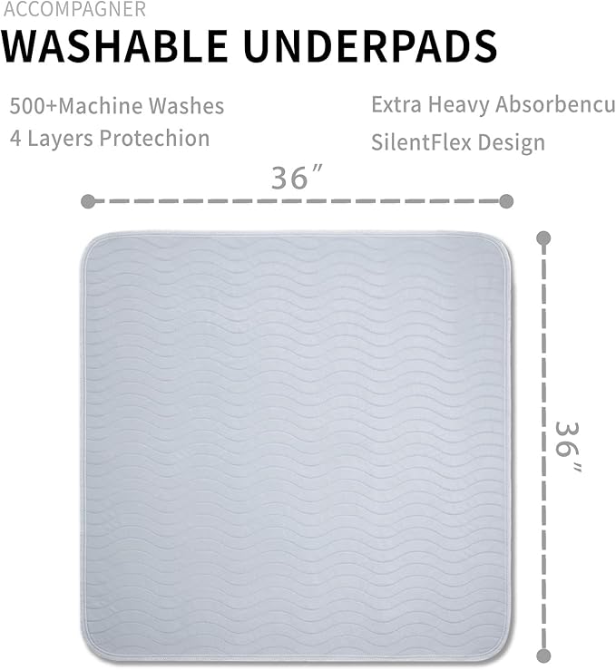 Accompagner Waterproof Reusable for Adults and Pets Washable Pee Pads for Dogs Changing Pad Large Dog Bed Size Adults Incontinence Bed Pads - Non-Slip Leak-Proof (Pearl Gray, 6Pack-36" x36")