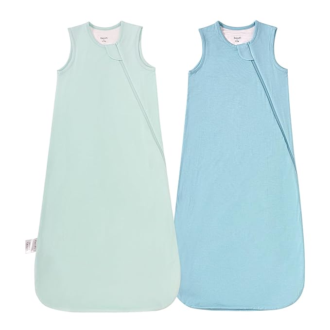 Supersoft Rayon Made from Bamboo Sleep Sack 24-36 Months 0.5 Tog Toddler Sleep Sack 2t Baby Wearable Blanket 3t with 2-Way Zipper Summer Unisex Sleeping Bag for Babies (2 Pack) Green & Blue