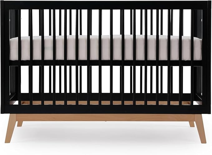 dadada Baby Soho 3-in-1 Convertible Wooden Crib to Toddler Bed - Made in Italy, GREENGUARD Gold Certified, Baby-Safe Finish, Handcrafted Beechwood, Modern Design, 3 Adjustable Heights (Black/Natural)