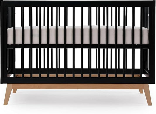dadada Baby Soho 3-in-1 Convertible Wooden Crib to Toddler Bed - Made in Italy, GREENGUARD Gold Certified, Baby-Safe Finish, Handcrafted Beechwood, Modern Design, 3 Adjustable Heights (Black/Natural)