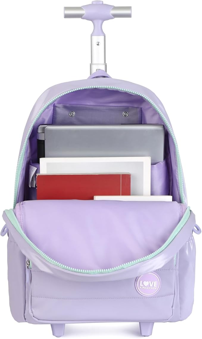 kingdisen Purple Kids Rolling Backpacks for Girls 8-12 (STARS PURPLE)